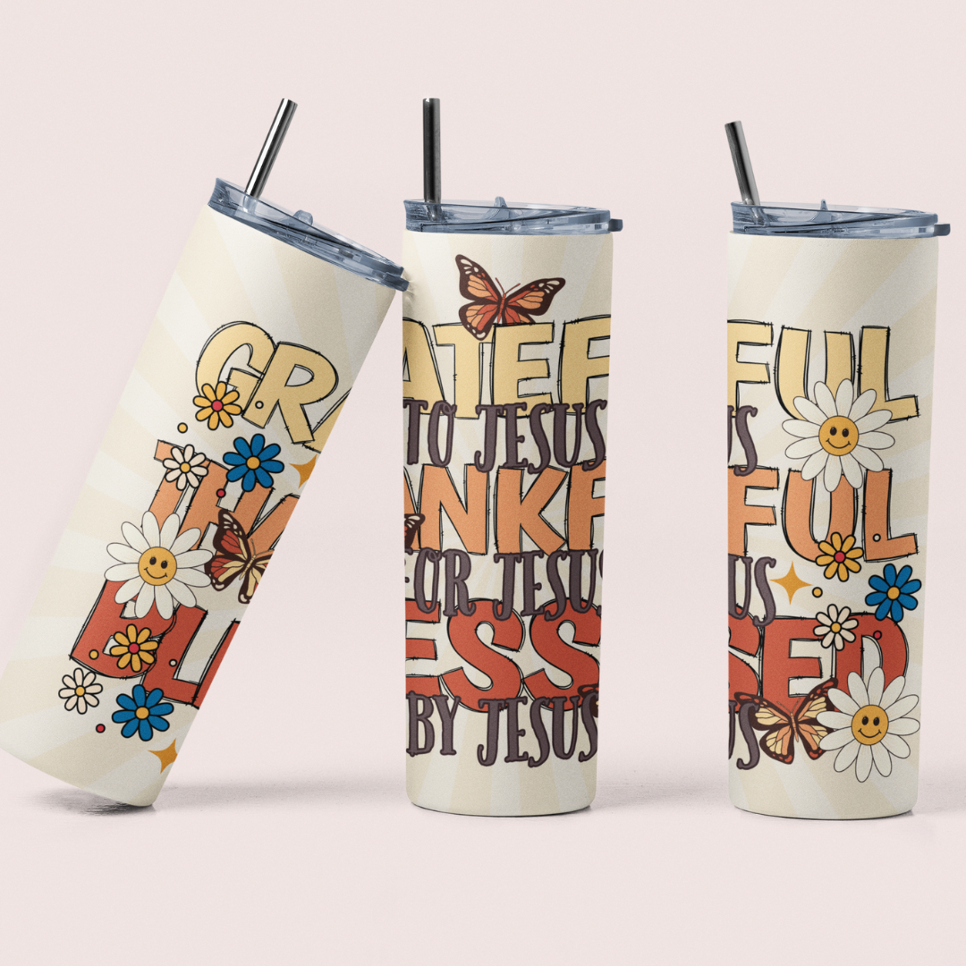 GREATFUL TO JESUS RETRO THEME TUMBLER 20 OZ.