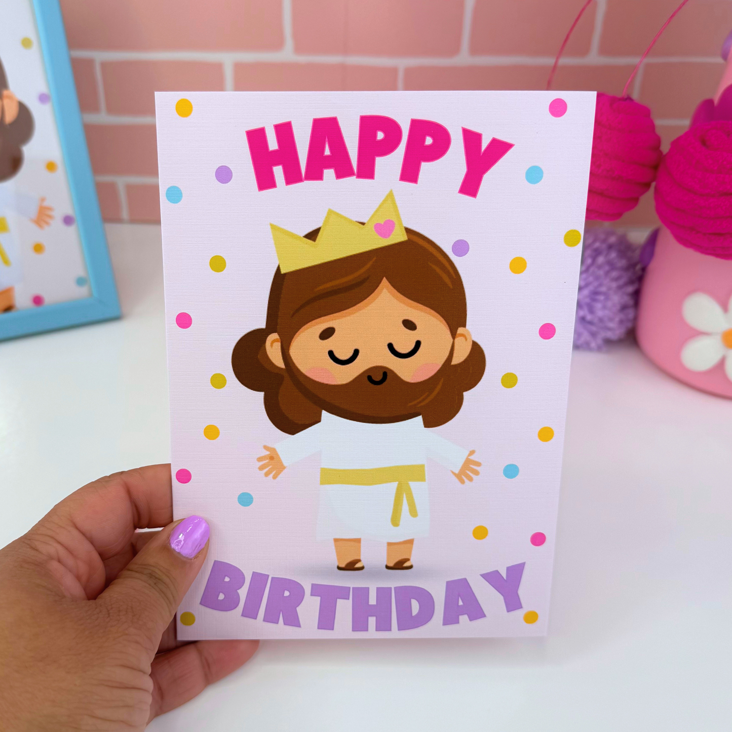 Cute Jesus, Joyful Happy Birthday Greeting Card 5"X7"