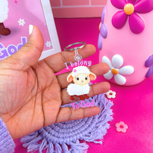 I am Belong To God Cute Sheep Acrylic Keychain