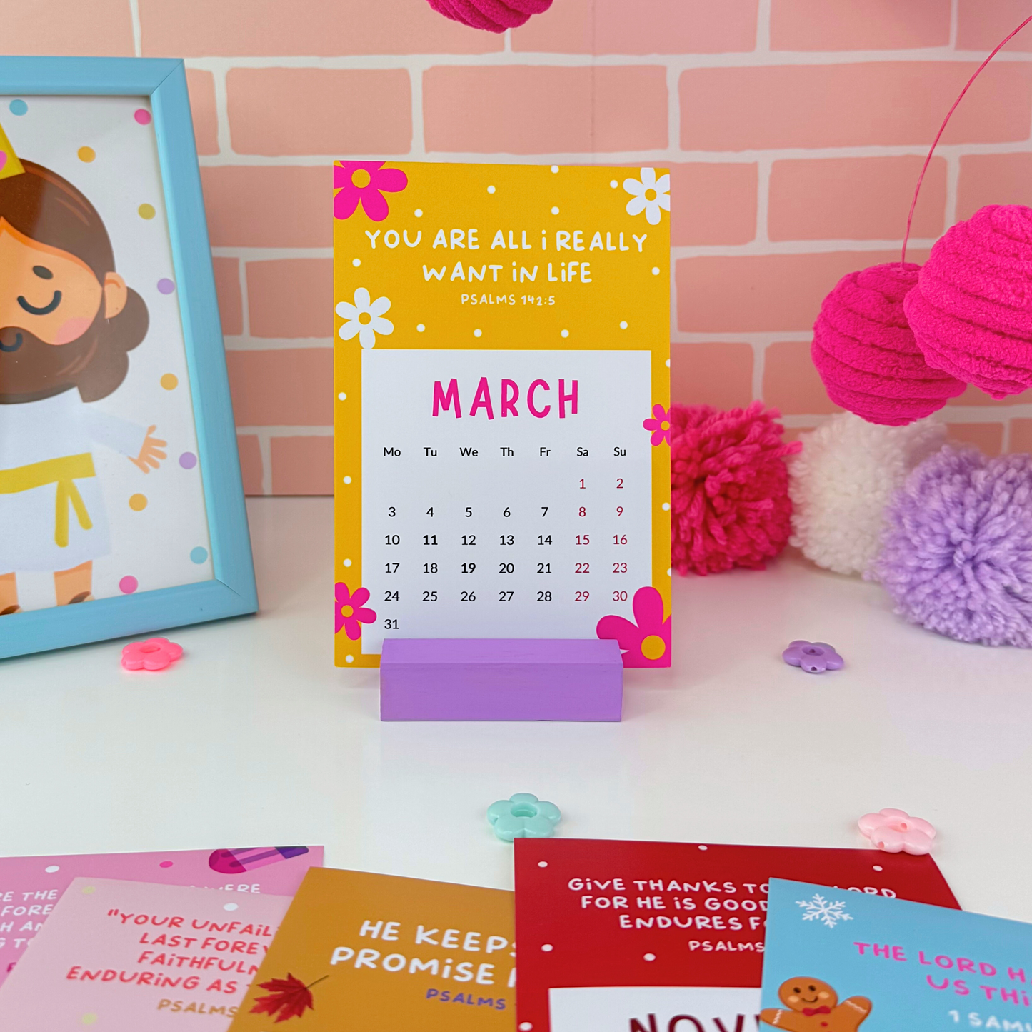 Colorful Desk Calendar with Bible Verse 2025