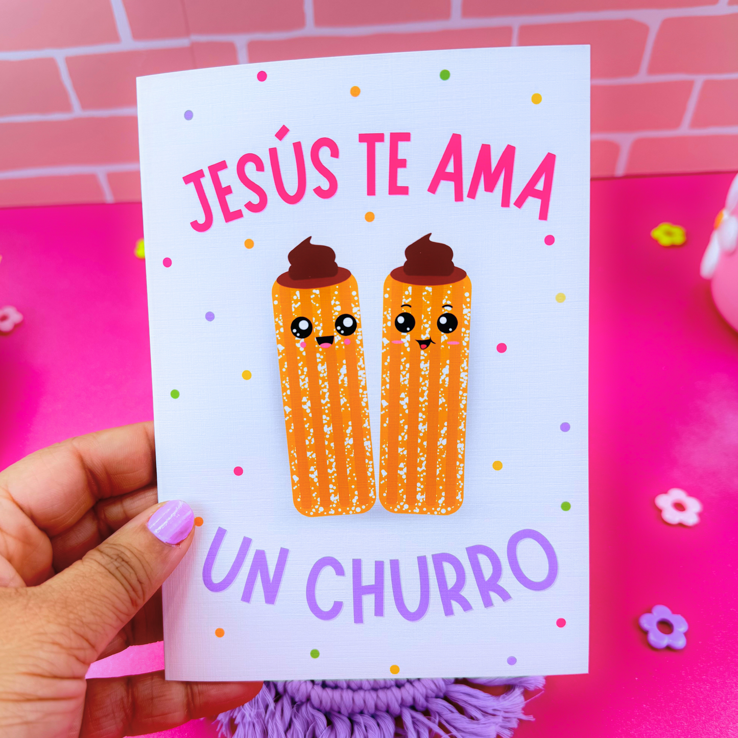 Jesus Te Ama Un Churro Tarjeta de Felicitacion Divertida 5"x7" (Spanish)