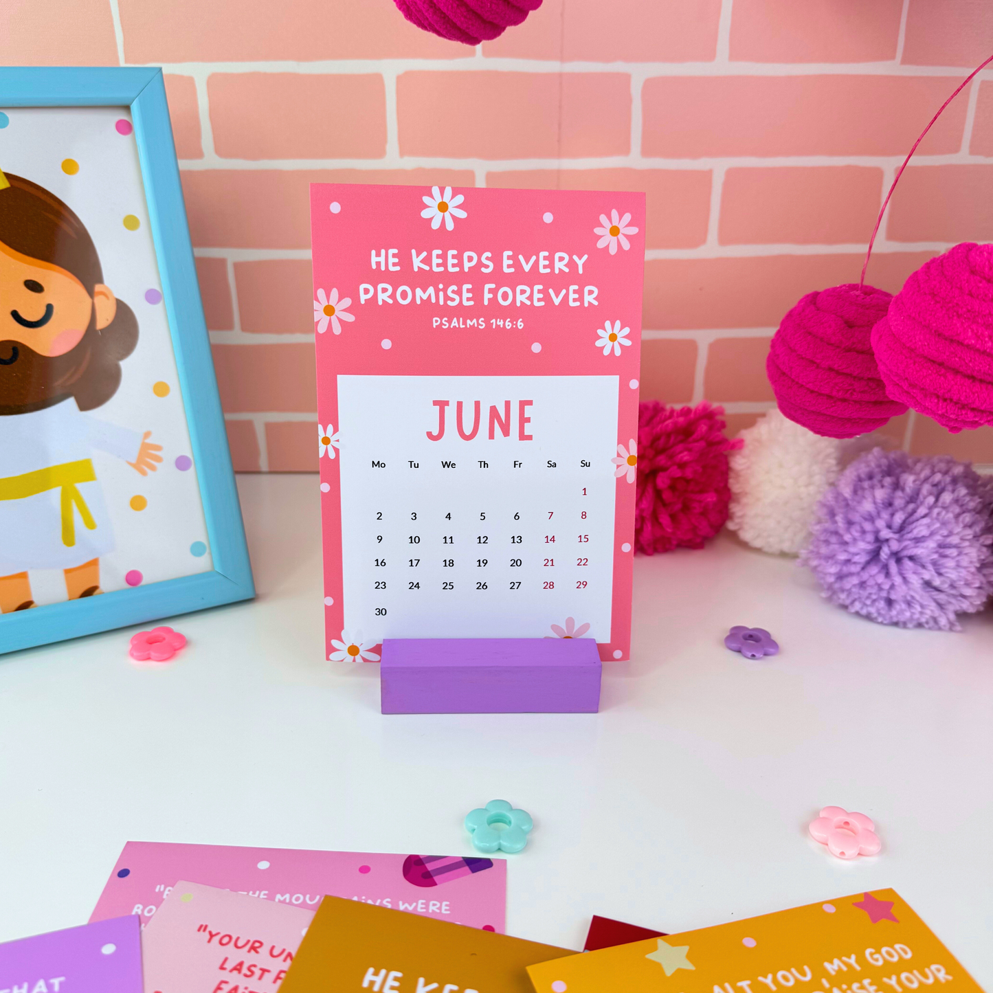 Colorful Desk Calendar with Bible Verse 2025