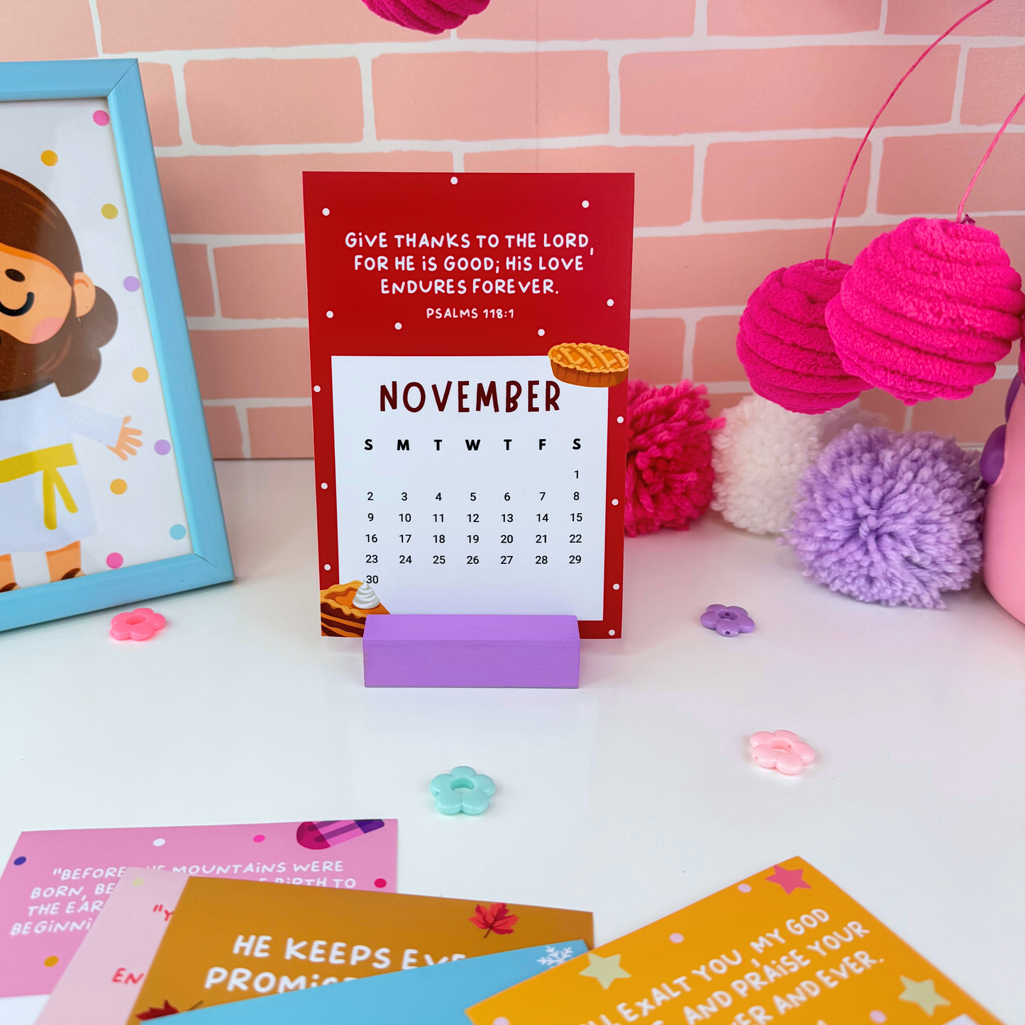 Colorful Desk Calendar with Bible Verse 2025